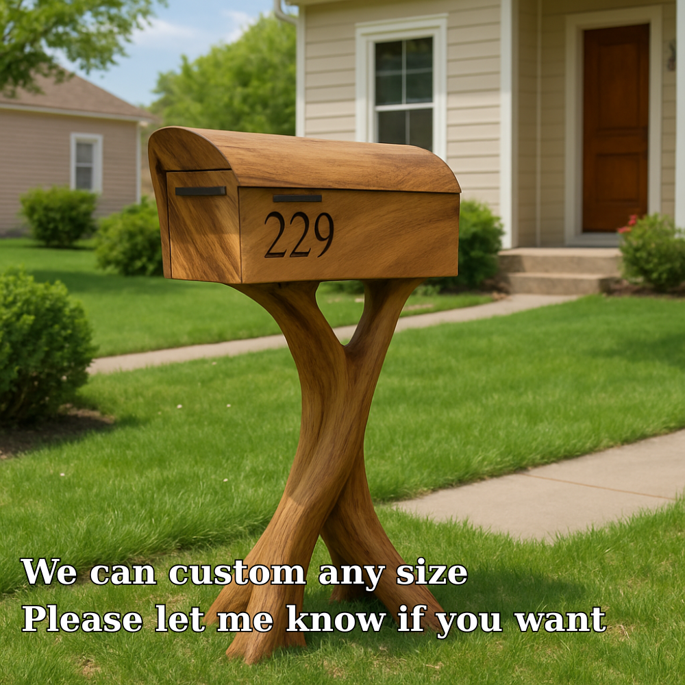 Handcrafted Solid Wood Mailbox with Sculptural Base – Luxury Outdoor Post Box