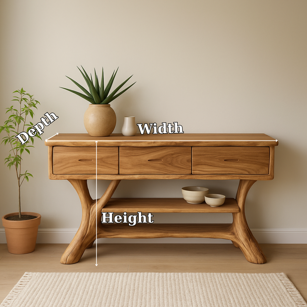 Handcrafted Solid Wood Console Table with Drawers – Natural Modern Entryway Furniture