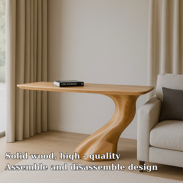 Handcrafted Solid Wood Console Table – Minimal Organic Flow Design for Modern Interiors