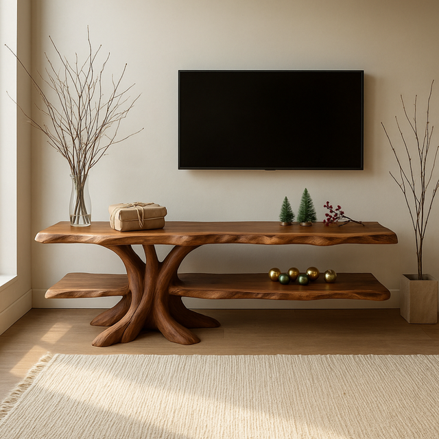 Handcrafted Solid Wood TV Stand – Tree Root Inspired Design with Natural Rustic Elegance