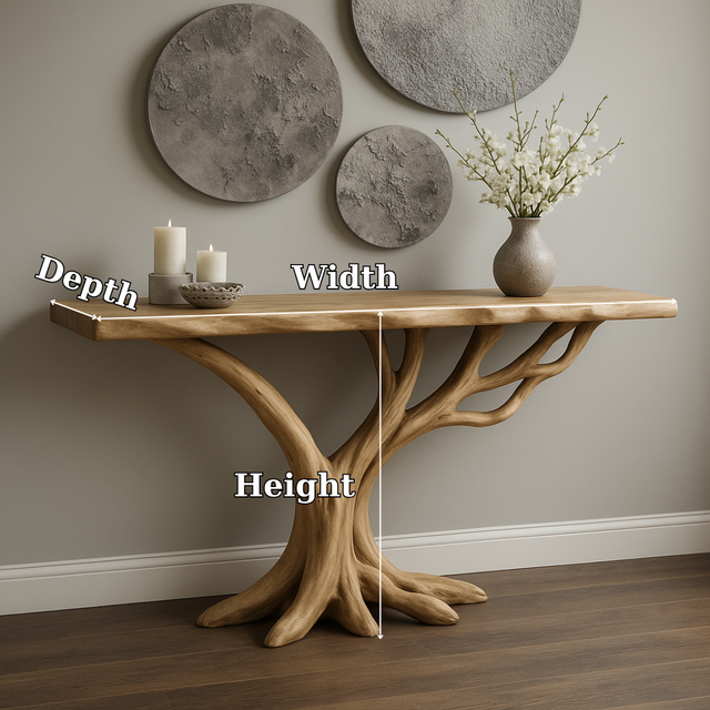 Handcrafted Solid Wood Console Table – Light Oak Tree Branch Design for Modern Organic Interiors