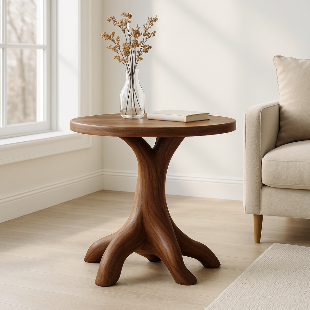 Handcrafted Solid Wood End Table – Organic Root Base Design for Modern Living Spaces