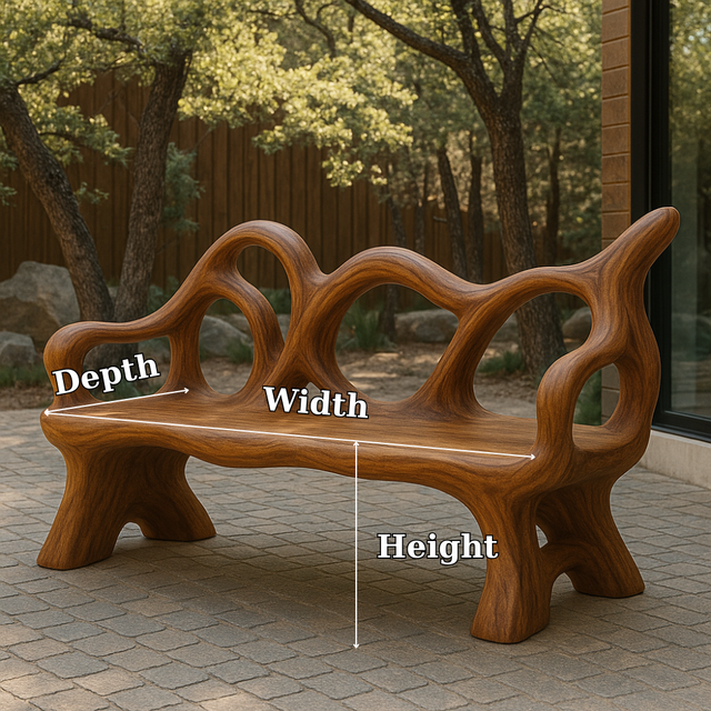 Handcrafted Solid Wood Bench with Backrest – Artistic Organic Form for Modern Indoor & Outdoor Decor