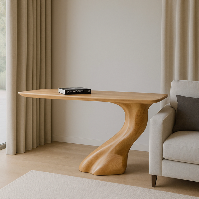 Handcrafted Solid Wood Console Table – Minimal Organic Flow Design for Modern Interiors