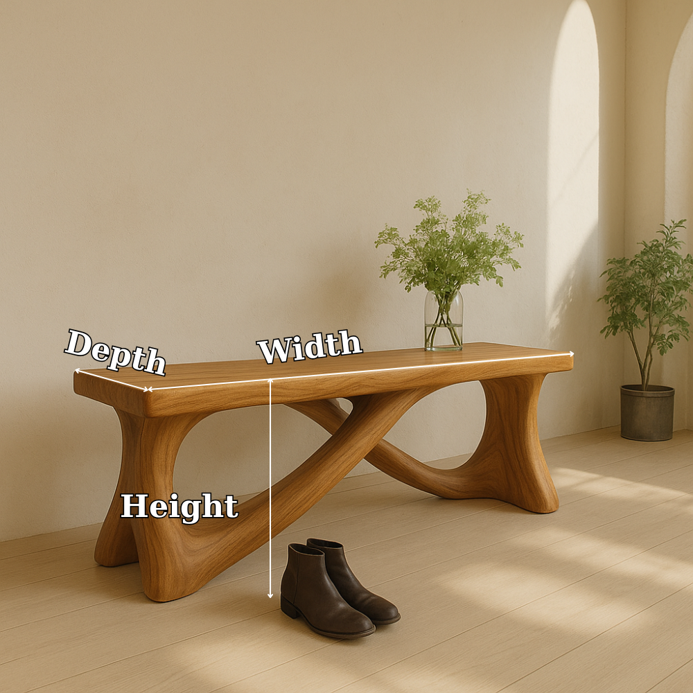 Handcrafted Solid Wood Bench – Modern Organic Design with Elegant Curved Sculptural Form