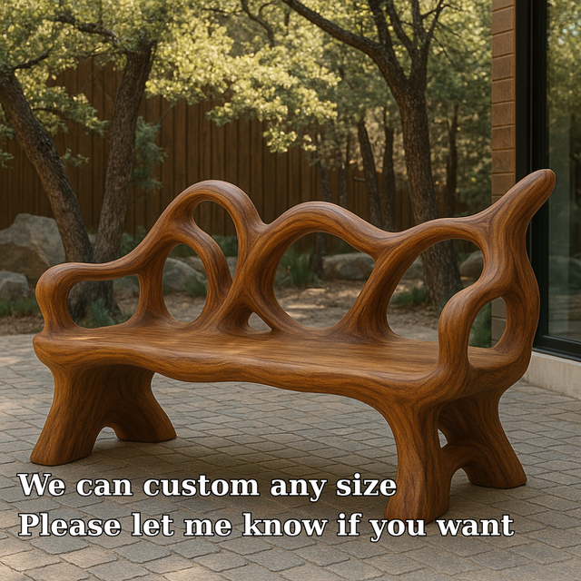 Handcrafted Solid Wood Bench with Backrest – Artistic Organic Form for Modern Indoor & Outdoor Decor