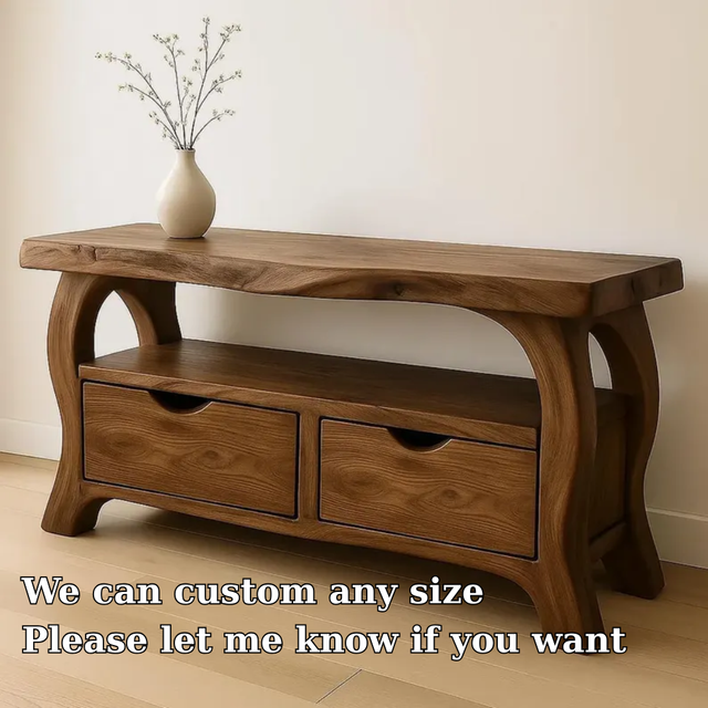 Handcrafted Solid Wood TV Stand with Drawers – Modern Organic Media Console