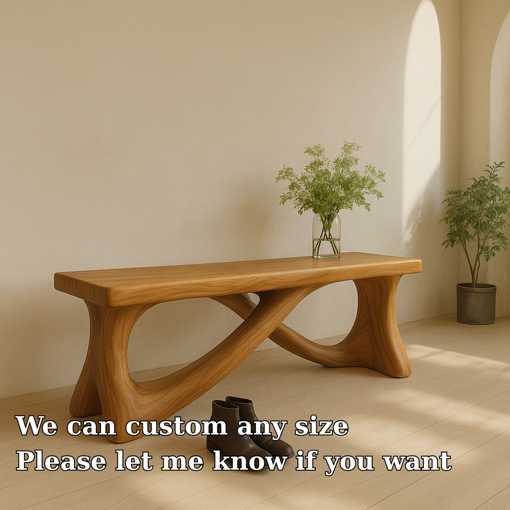 Handcrafted Solid Wood Bench – Modern Organic Design with Elegant Curved Sculptural Form
