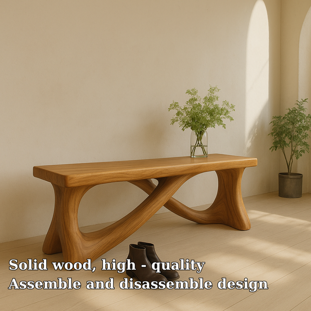 Handcrafted Solid Wood Bench – Modern Organic Design with Elegant Curved Sculptural Form