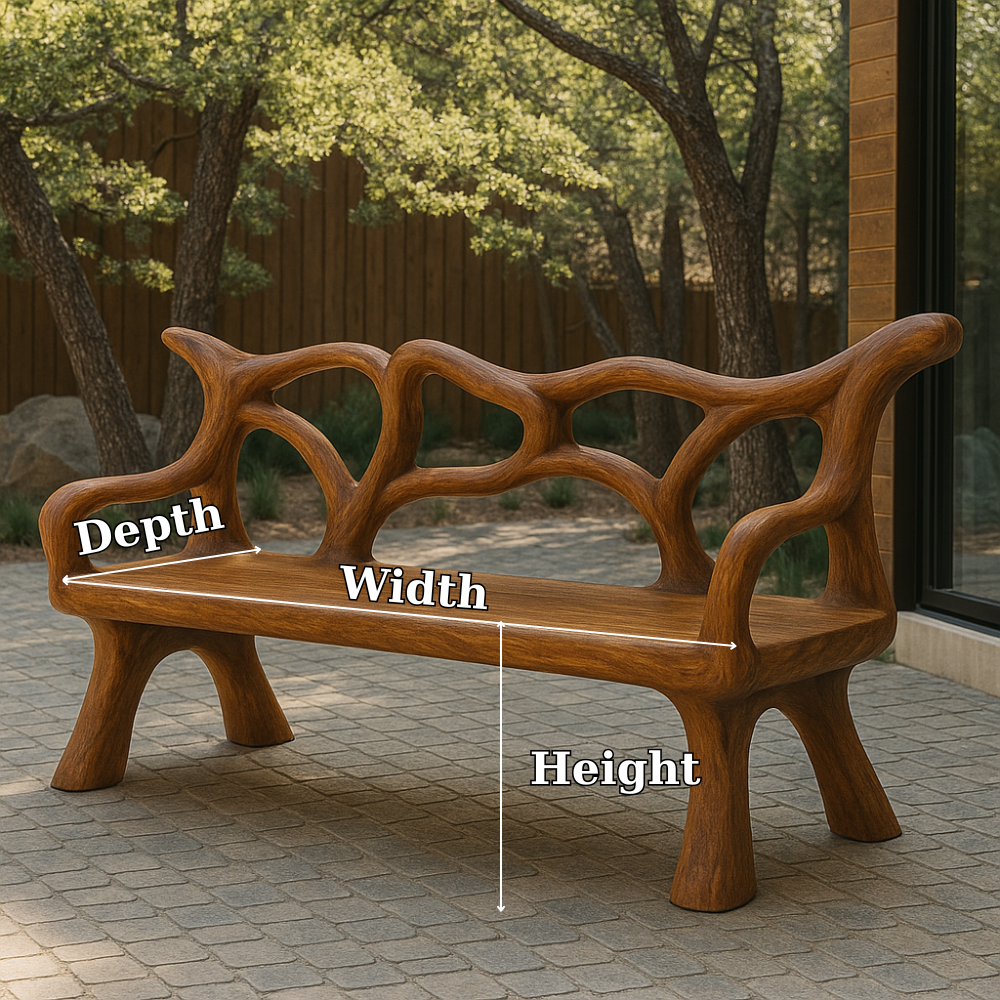 Handcrafted Solid Wood Bench with Backrest – Organic Sculptural Design for Modern Outdoor Spaces