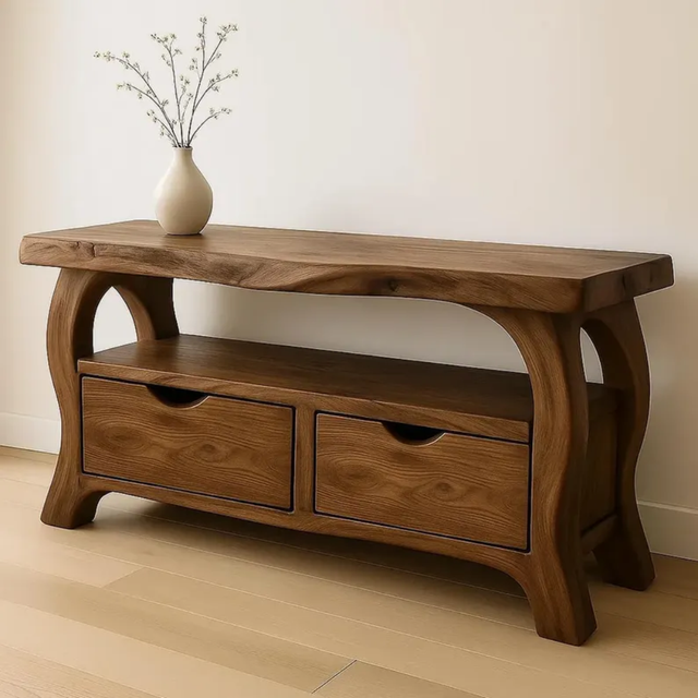 Handcrafted Solid Wood TV Stand with Drawers – Modern Organic Media Console