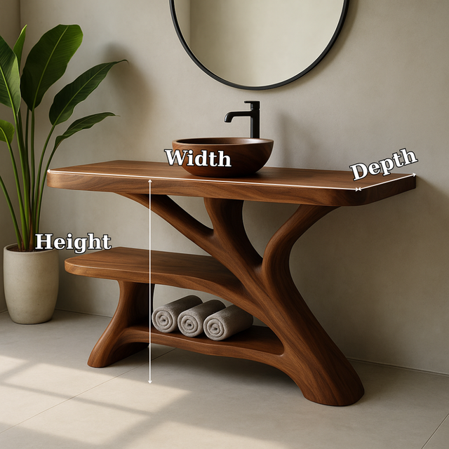 Handcrafted Solid Wood Bathroom Vanity – Modern Organic Design with Sculptural Branch Base