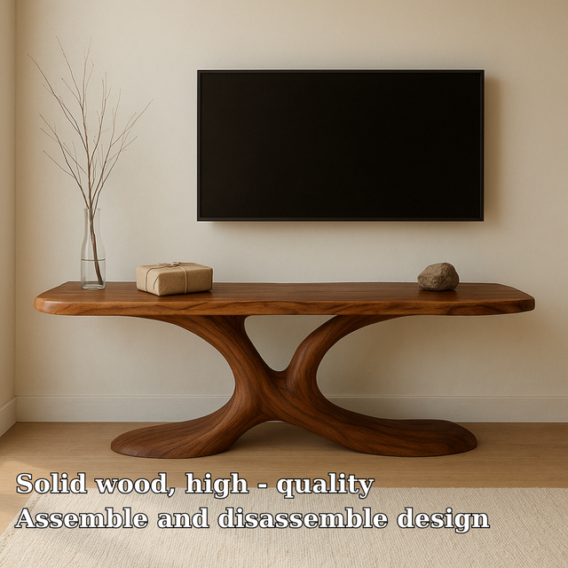 Handcrafted Solid Wood TV Stand – Minimal Organic Design with Sculptural Modern Aesthetic