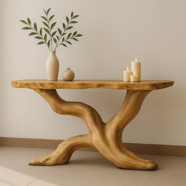 Handcrafted Solid Wood Console Table with Organic Branch Design – Modern Natural Elegance