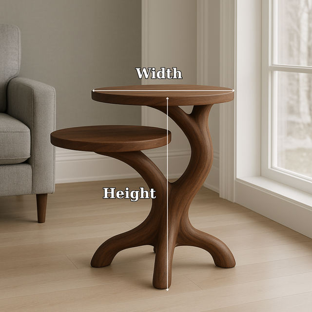 Handcrafted Solid Wood End Table – Two-Tier Organic Branch Design for Modern Interiors