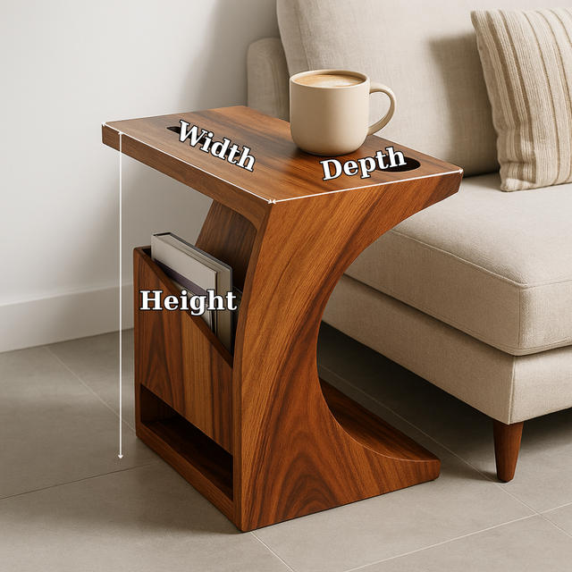 Handcrafted Solid Wood Armrest Table with Cup Holder & Magazine Storage