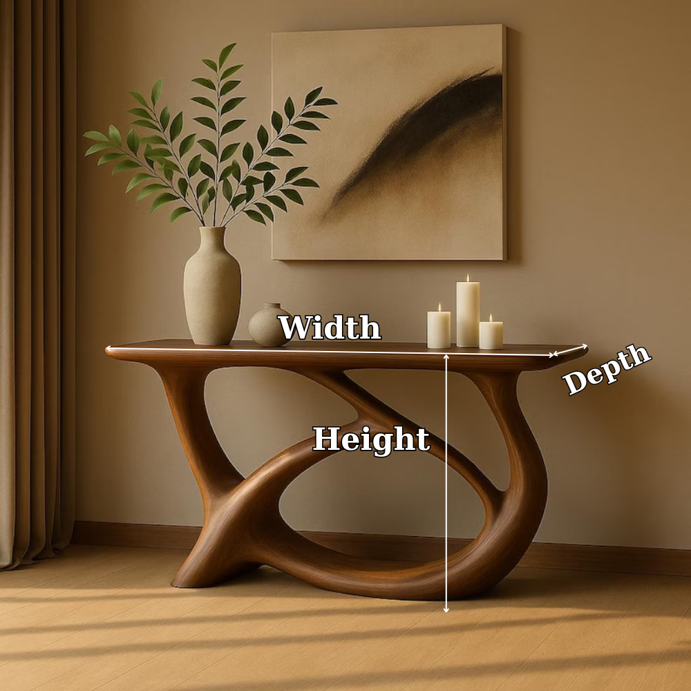 Handcrafted Solid Wood Console Table with Sculptural Flow Design – Modern Organic Art