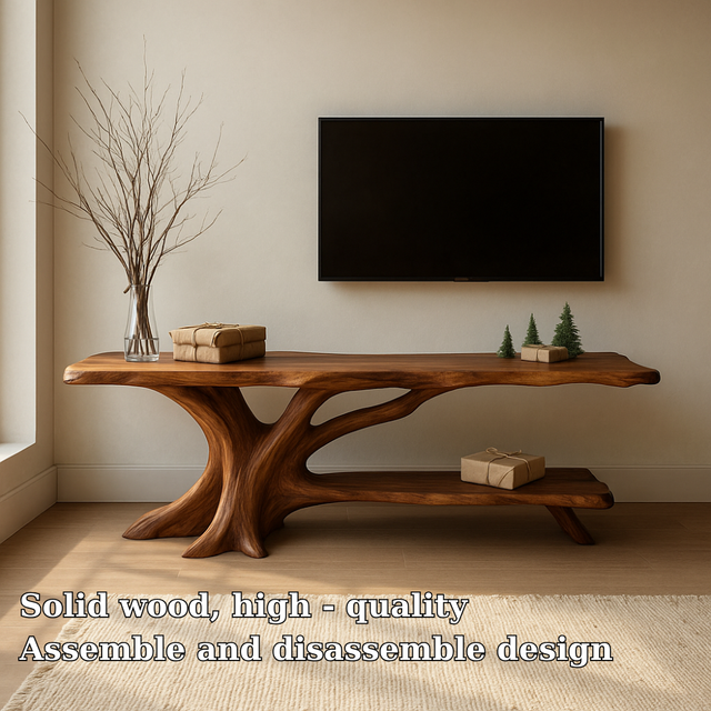 Handcrafted Solid Wood TV Stand – Organic Tree-Inspired Design for Modern Natural Living Spaces