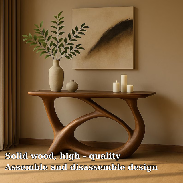 Handcrafted Solid Wood Console Table with Sculptural Flow Design – Modern Organic Art