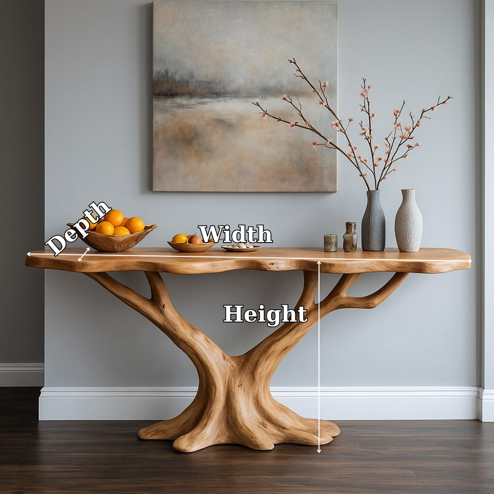 Handcrafted Solid Wood Console Table with Tree Branch Base – Modern Organic Entryway Design