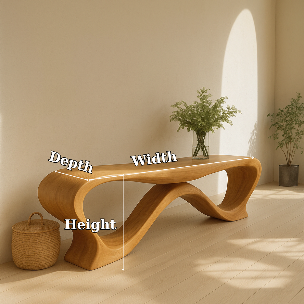 Handcrafted Solid Wood Bench – Modern Sculptural Wave Design with Organic Flowing Form