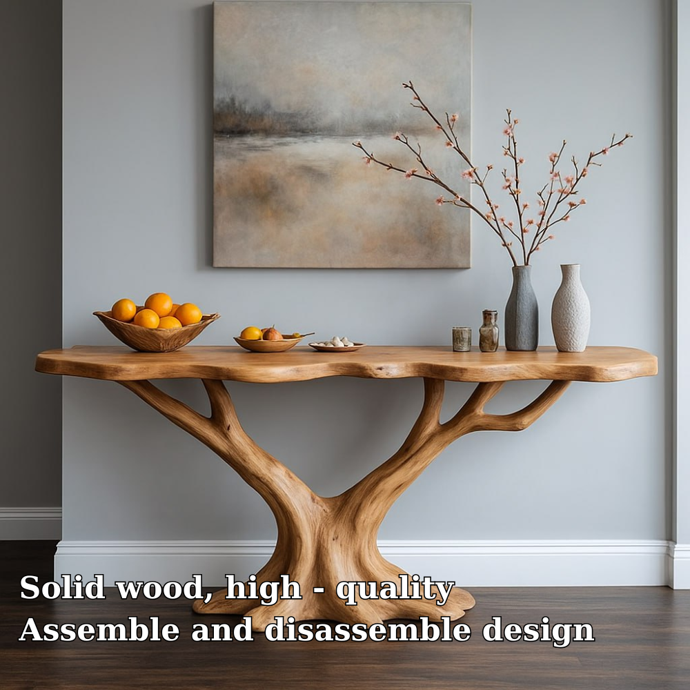 Handcrafted Solid Wood Console Table with Tree Branch Base – Modern Organic Entryway Design