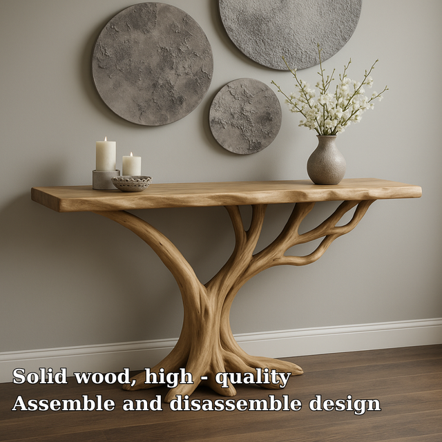 Handcrafted Solid Wood Console Table – Light Oak Tree Branch Design for Modern Organic Interiors