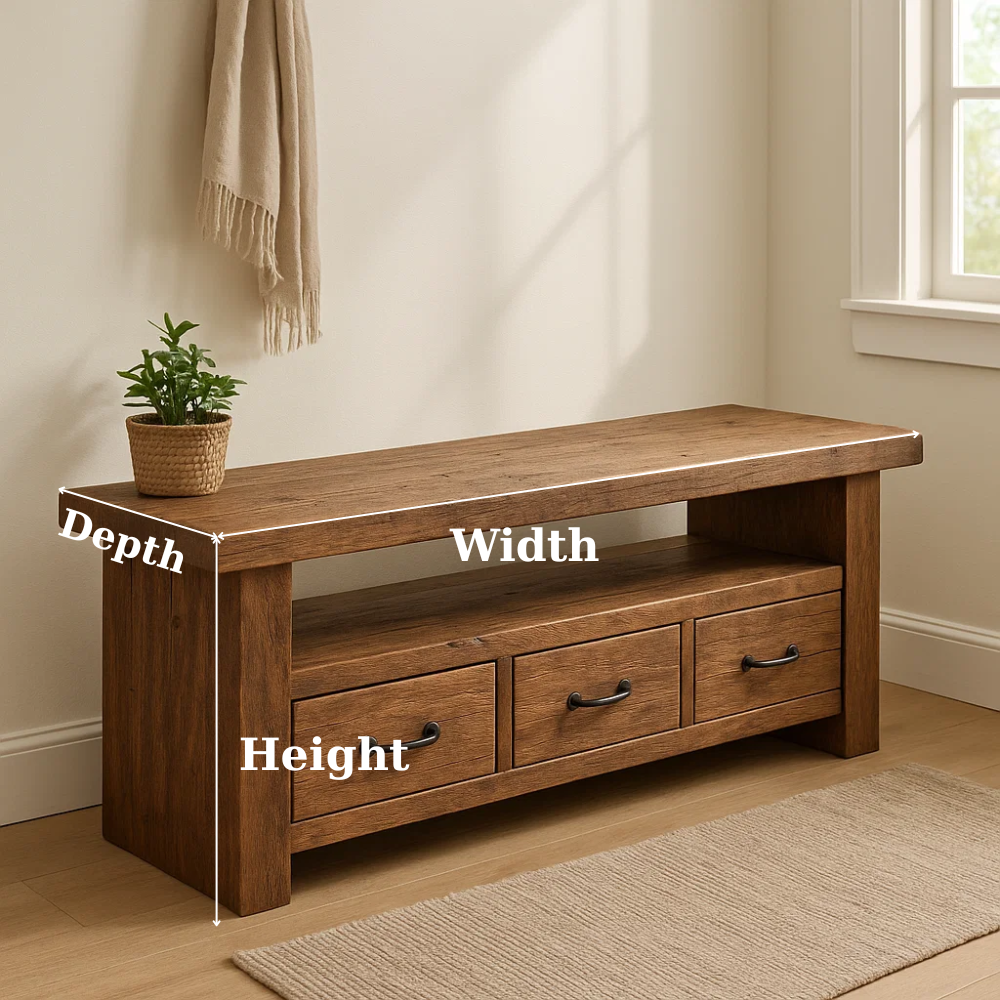 Handcrafted Solid Wood Bench – Rustic Entryway Storage Bench with 3 Drawers