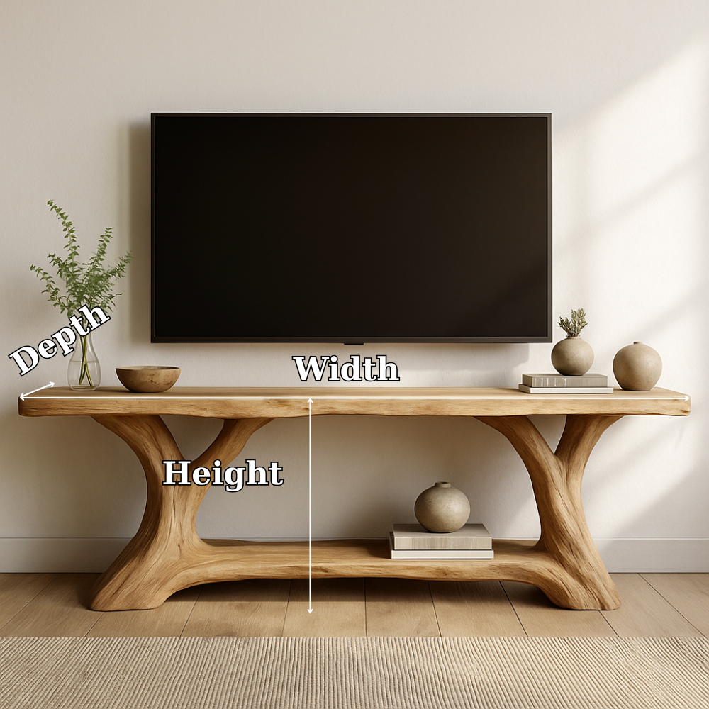 Handcrafted Solid Wood TV Stand – Natural Live Edge Design for Modern Organic Interiors