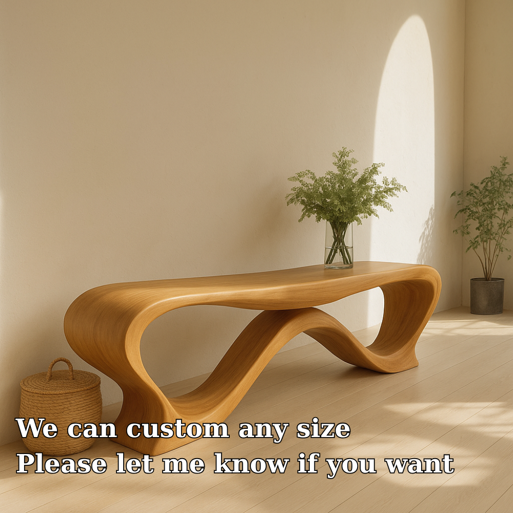 Handcrafted Solid Wood Bench – Modern Sculptural Wave Design with Organic Flowing Form