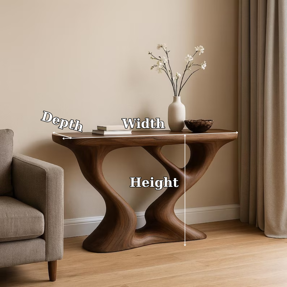 Handcrafted Solid Wood Console Table with Sculptural Double Curve Base – Modern Organic Design