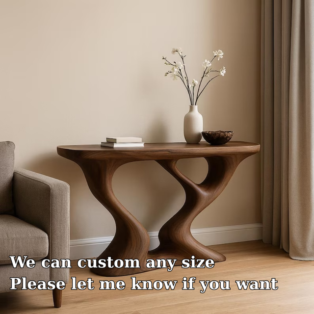 Handcrafted Solid Wood Console Table with Sculptural Double Curve Base – Modern Organic Design