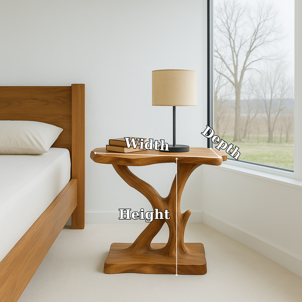 Handcrafted Solid Wood Nightstand – Sculptural Organic Bedside Table Design