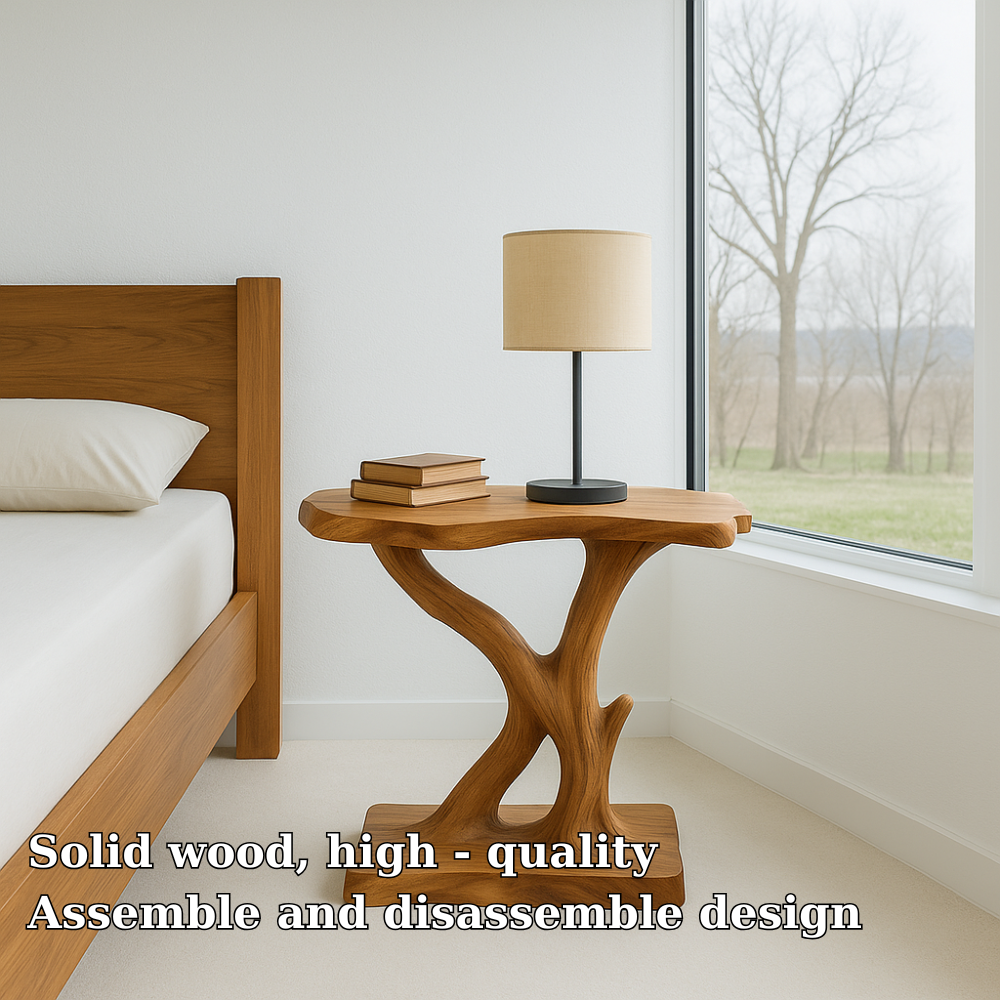 Handcrafted Solid Wood Nightstand – Sculptural Organic Bedside Table Design