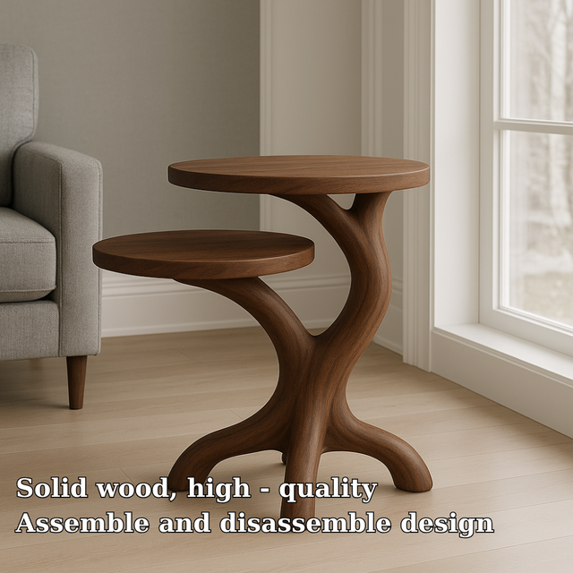 Handcrafted Solid Wood End Table – Two-Tier Organic Branch Design for Modern Interiors