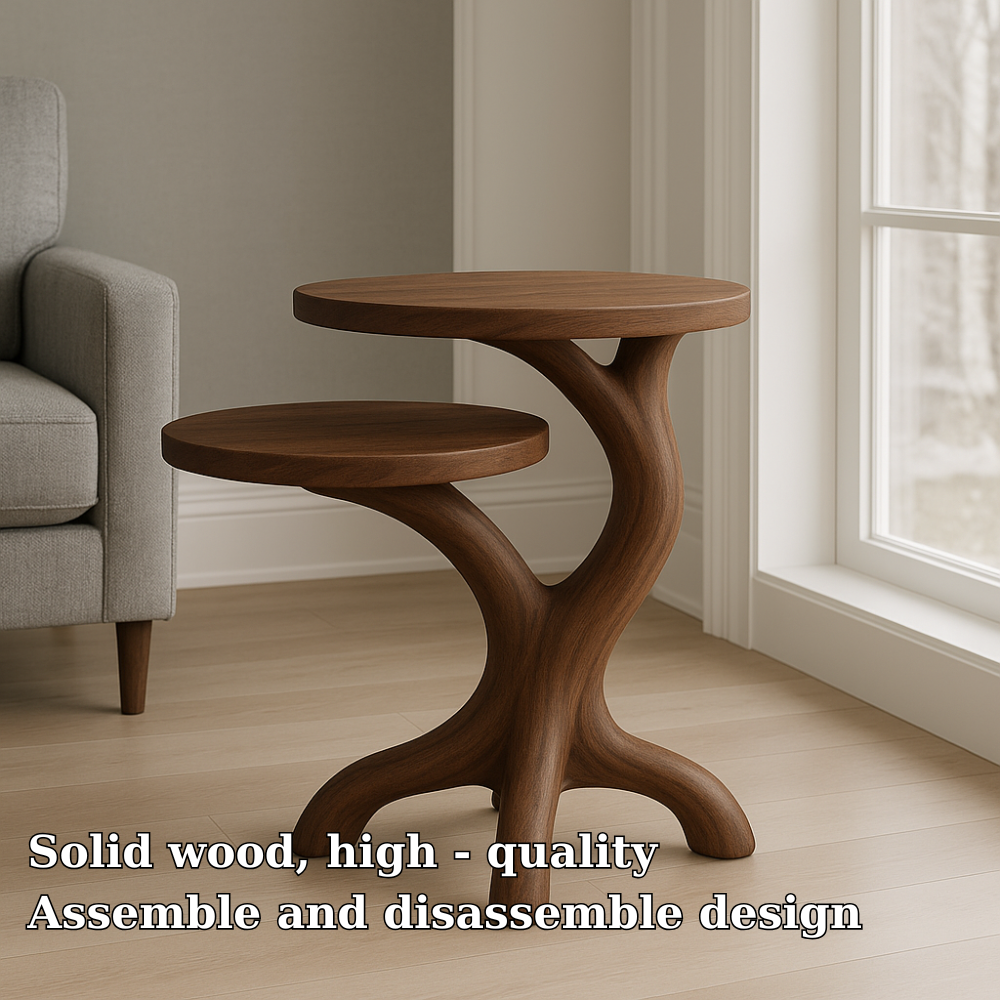 Handcrafted Solid Wood End Table – Two-Tier Organic Branch Design for Modern Interiors