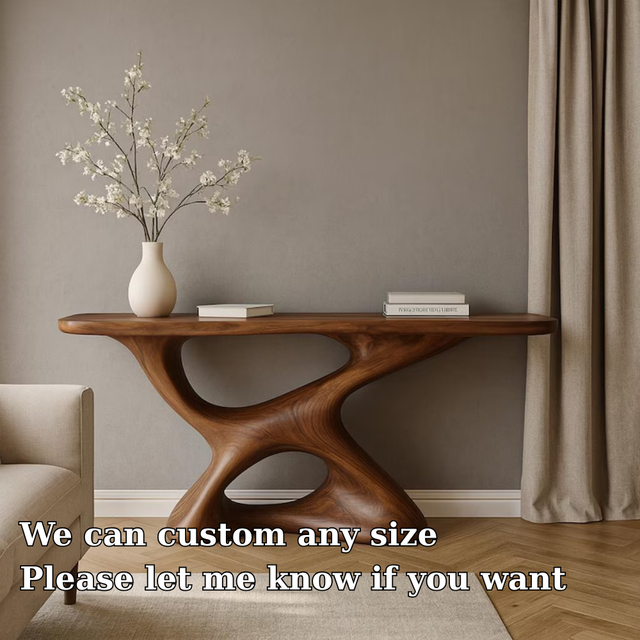 Handcrafted Solid Wood Console Table with Artistic Organic Base – Modern Sculptural Design