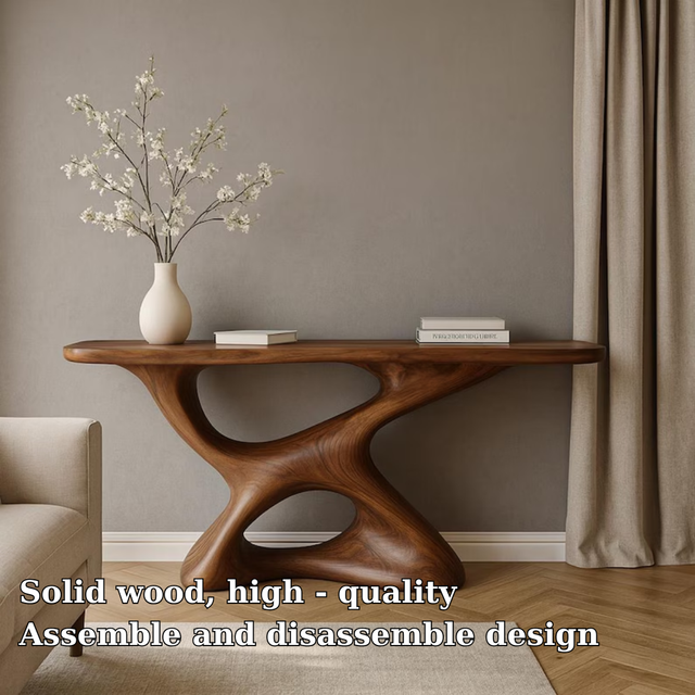 Handcrafted Solid Wood Console Table with Artistic Organic Base – Modern Sculptural Design