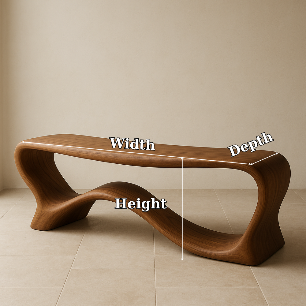 Handcrafted Solid Wood Bench – Sculptural Modern Wave Design with Organic Minimalist Form