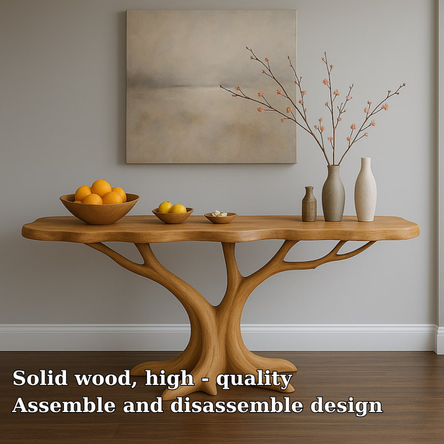 Handcrafted Solid Wood Console Table with Organic Tree-Inspired Base – Modern Natural Design