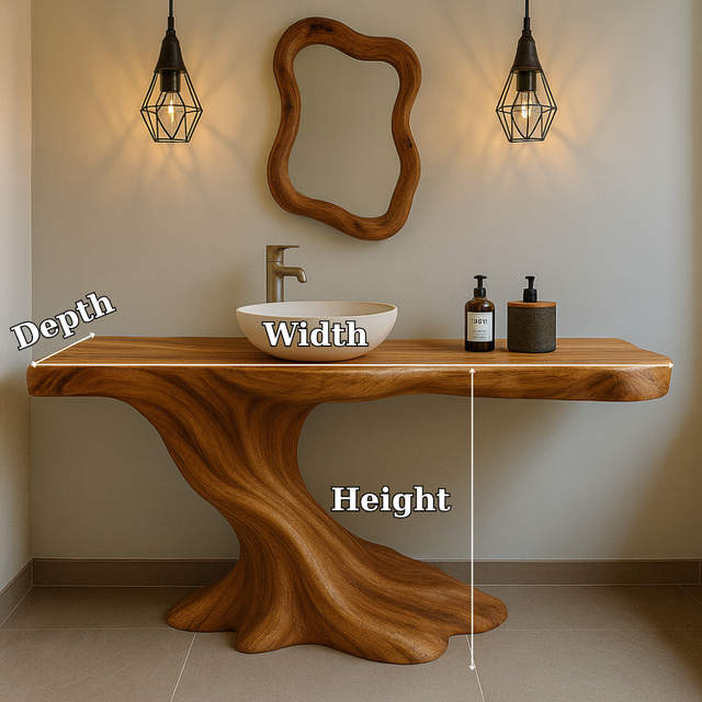 Handcrafted Solid Wood Bathroom Vanity with Organic Flow Design – Modern Natural Aesthetic