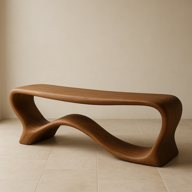 Handcrafted Solid Wood Bench – Sculptural Modern Wave Design with Organic Minimalist Form