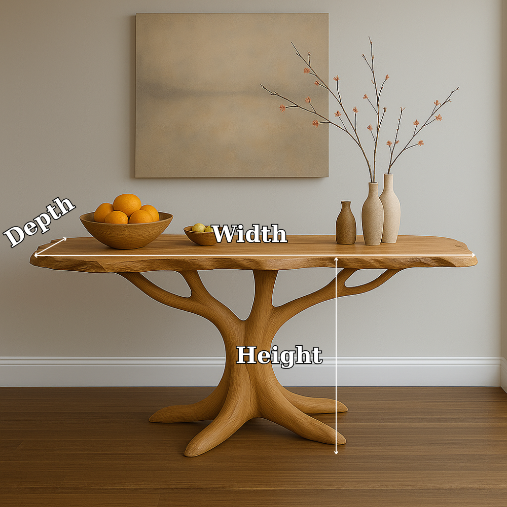 Handcrafted Solid Wood Console Table with Organic Tree Shape – Modern Natural Art Furniture