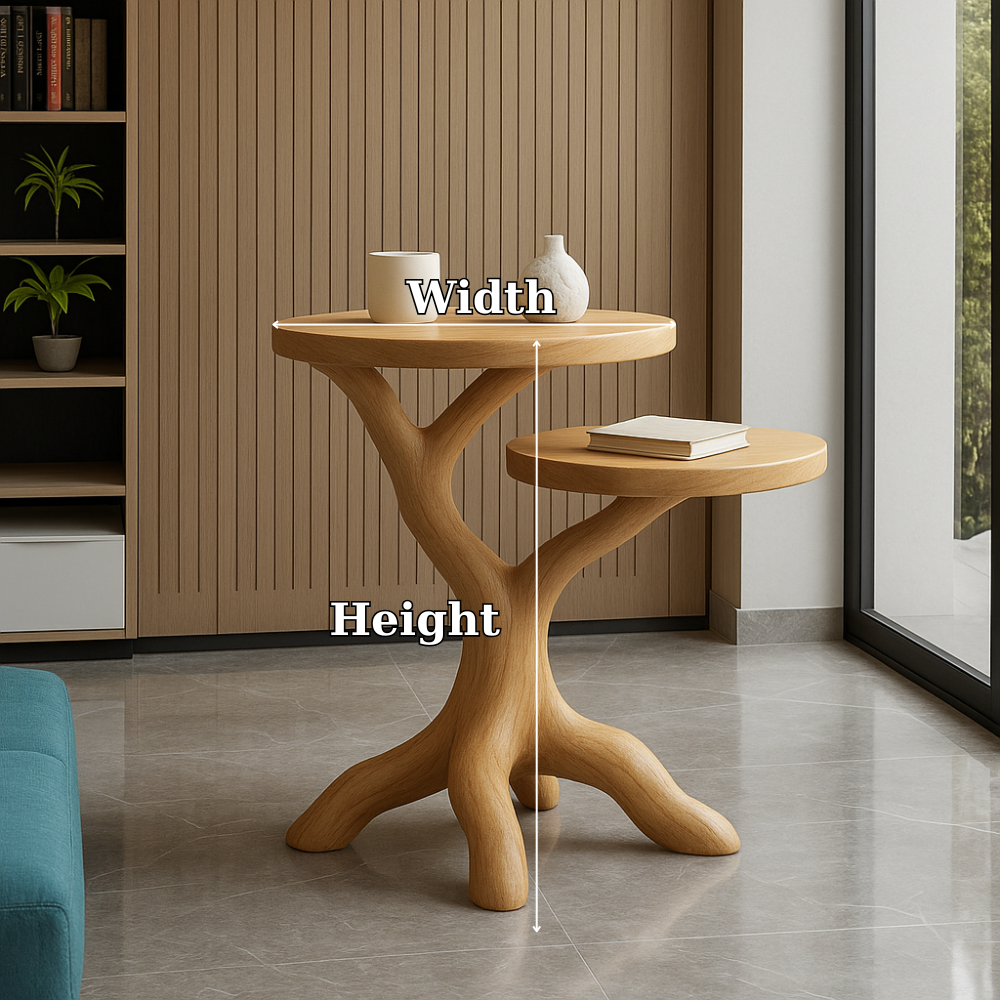 Handcrafted Solid Wood End Table – Two-Tier Light Oak Organic Design for Modern Spaces