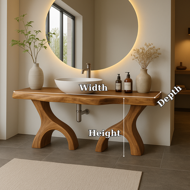 Handcrafted Solid Wood Bathroom Vanity with Dual Arched Base – Modern Organic Bathroom Design