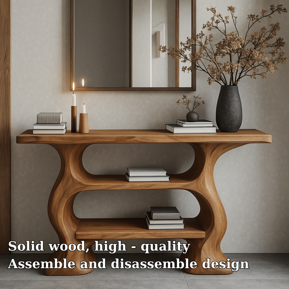 Handcrafted Solid Wood Console Table with Organic Flow Design – Modern Sculptural Accent