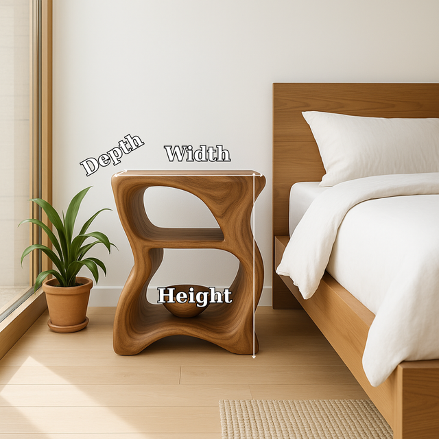 Handcrafted Solid Wood Nightstand – Modern Sculptural Bedside Table with Open Shelves