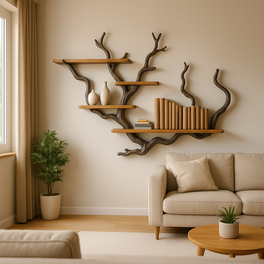 Driftwood shelf art floating bookshelf tree branch shelves wall mount solid wood bookshelves