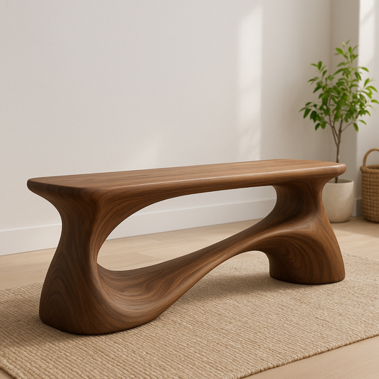 Handcrafted Solid Wood Bench – Unique Organic Curvature Art Piece