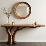Handcrafted Solid Wood Entryway Console Table with Organic Branch Design
